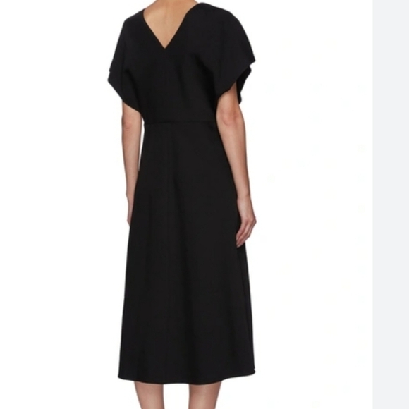 Vince Double V-Neck Cap Sleeve Knit Midi Dress Stretchy Black Size XS New - Picture 3 of 13